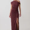 Alyn Off Shoulder Draped Maxi Dress – Dark Plum