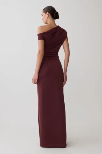 Alyn Off Shoulder Draped Maxi Dress – Dark Plum