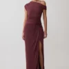 Alyn Off Shoulder Draped Maxi Dress – Dark Plum