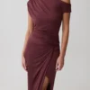 Alyn Off Shoulder Draped Maxi Dress – Dark Plum