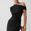 Alyn Off Shoulder Draped Mini Dress – Black