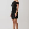 Alyn Off Shoulder Draped Mini Dress – Black
