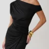 Alyn Off Shoulder Draped Mini Dress – Black