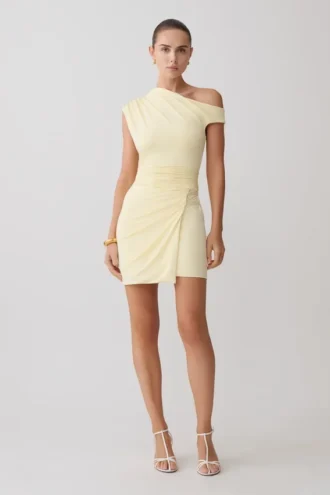 Alyn Off Shoulder Draped Mini Dress – Lemon