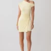 Alyn Off Shoulder Draped Mini Dress – Lemon Alyn Off Shoulder Draped Mini Dress – Lemon
