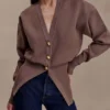 Amanda Statement Button Knit Cardigan – Cacao Brown Amanda Statement Button Knit Cardigan – Cacao Brown