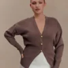 Amanda Statement Button Knit Cardigan – Cacao Brown Amanda Statement Button Knit Cardigan – Cacao Brown