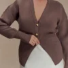 Amanda Statement Button Knit Cardigan – Cacao Brown Amanda Statement Button Knit Cardigan – Cacao Brown