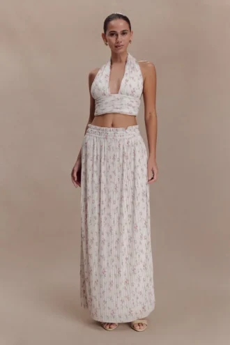 Amaris Gathered Plisse Maxi Skirt – Floral Ditsy Print