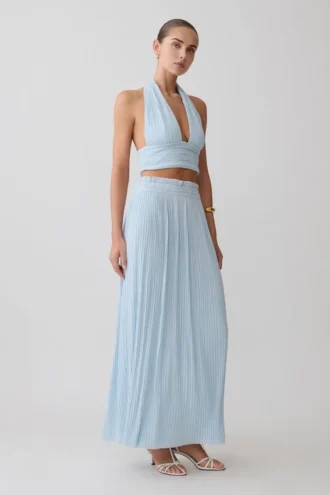 Amaris Gathered Plisse Maxi Skirt – Pale Blue