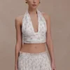 Amaris Sleeveless Plisse Halter Top – Floral Ditsy Print Amaris Sleeveless Plisse Halter Top – Floral Ditsy Print