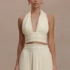 Amaris Sleeveless Plisse Halter Top – Lemon