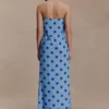 Amaya Strapless Chiffon Maxi Dress – Blue Polka Dot Amaya Strapless Chiffon Maxi Dress – Blue Polka Dot