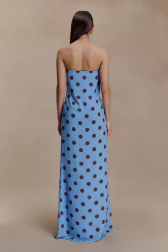 Amaya Strapless Chiffon Maxi Dress – Blue Polka Dot