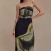 Amaya Strapless Chiffon Maxi Dress – Green Fluid Reverie Print Amaya Strapless Chiffon Maxi Dress – Green Fluid Reverie Print