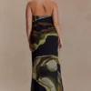 Amaya Strapless Chiffon Maxi Dress – Green Fluid Reverie Print Amaya Strapless Chiffon Maxi Dress – Green Fluid Reverie Print