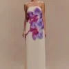 Amaya Strapless Chiffon Maxi Dress – Ivory Koi Orchid Print Amaya Strapless Chiffon Maxi Dress – Ivory Koi Orchid Print