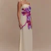 Amaya Strapless Chiffon Maxi Dress – Ivory Koi Orchid Print Amaya Strapless Chiffon Maxi Dress – Ivory Koi Orchid Print