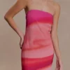 Amaya Strapless Chiffon Maxi Dress – Pink Sunset Print Amaya Strapless Chiffon Maxi Dress – Pink Sunset Print