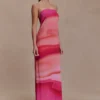 Amaya Strapless Chiffon Maxi Dress – Pink Sunset Print Amaya Strapless Chiffon Maxi Dress – Pink Sunset Print