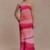Amaya Strapless Chiffon Maxi Dress – Pink Sunset Print Amaya Strapless Chiffon Maxi Dress – Pink Sunset Print