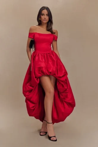 Amelia Bubble Maxi Dress – Ruby Red