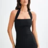 Amelita Suiting Halter Mini Dress – Black
