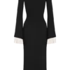 Amirose Ruffle Knit Midi Dress – Black Amirose Ruffle Knit Midi Dress – Black