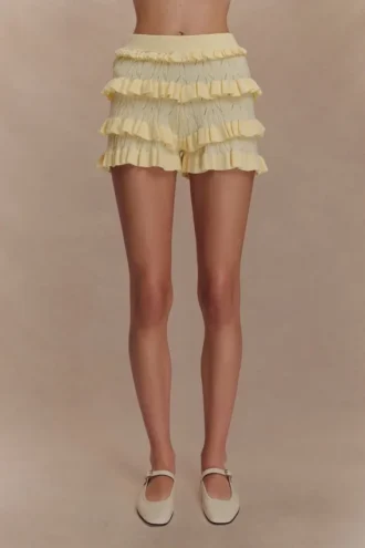 Amy Pointelle Knit Frill Bloomers – Lemon
