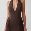 Anari Gathered Scuba Mini Dress – Dark Chocolate Anari Gathered Scuba Mini Dress – Dark Chocolate