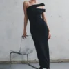 Anastasia One Shoulder Modal Midi Dress – Black
