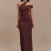 Anastasia One Shoulder Modal Midi Dress – Mahogany