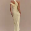 Anastasia One Shoulder Modal Midi Dress – Pale Lemon Anastasia One Shoulder Modal Midi Dress – Pale Lemon
