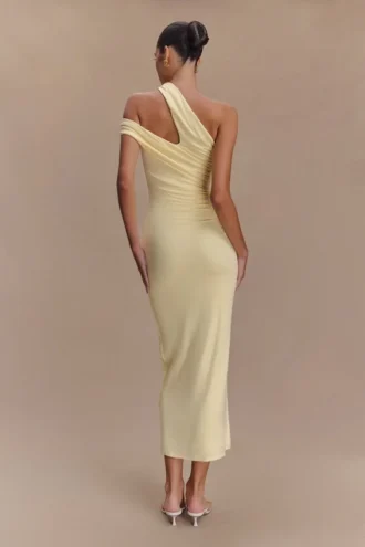 Anastasia One Shoulder Modal Midi Dress – Pale Lemon
