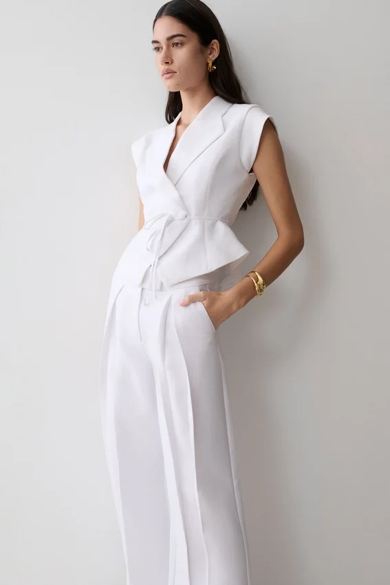 Raya Mid Rise Wide Leg Linen Pant – White Raya Mid Rise Wide Leg Linen Pant – White