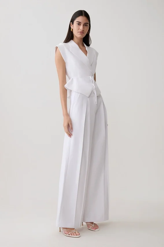 Raya Mid Rise Wide Leg Linen Pant – White Raya Mid Rise Wide Leg Linen Pant – White