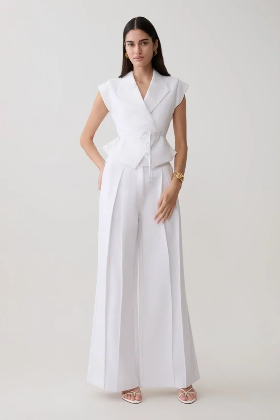 Raya Mid Rise Wide Leg Linen Pant – White Raya Mid Rise Wide Leg Linen Pant – White