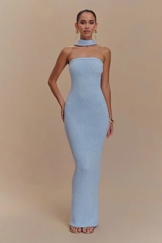 Andrea Strapless Knit Maxi Dress – Light Blue Andrea Strapless Knit Maxi Dress – Light Blue