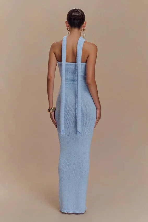 Andrea Strapless Knit Maxi Dress – Light Blue Andrea Strapless Knit Maxi Dress – Light Blue