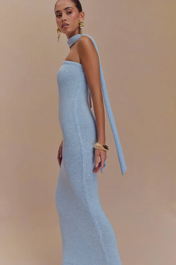 Andrea Strapless Knit Maxi Dress – Light Blue Andrea Strapless Knit Maxi Dress – Light Blue