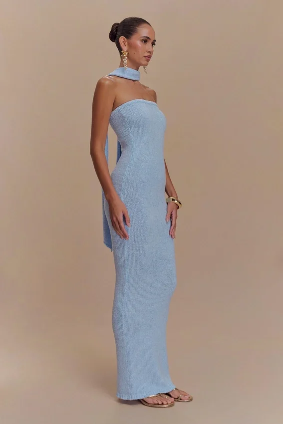 Andrea Strapless Knit Maxi Dress – Light Blue Andrea Strapless Knit Maxi Dress – Light Blue