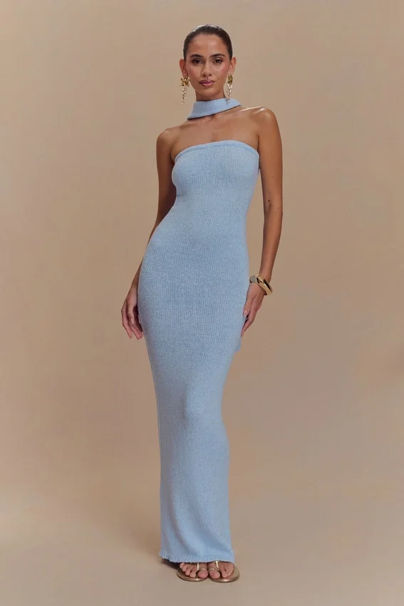Andrea Strapless Knit Maxi Dress – Light Blue Andrea Strapless Knit Maxi Dress – Light Blue