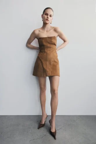 Andy Faux Suede Mini Dress – Camel