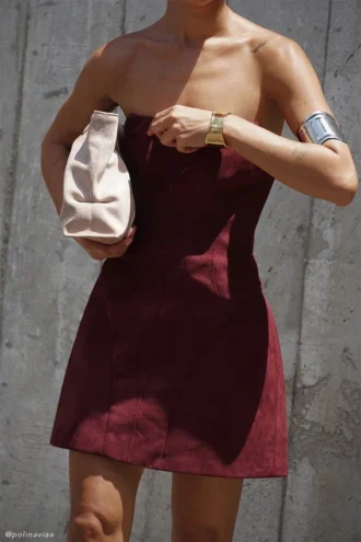 Andy Faux Suede Mini Dress – Wine