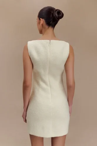 Angela Textured Boucle Mini Dress – Ivory