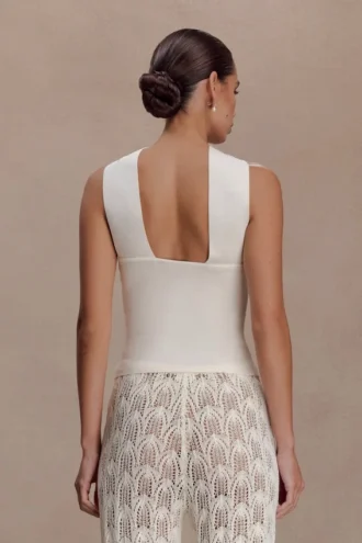 Angelika Twist Front Knit Top – Ivory