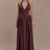 Angelina Scuba Halter Midi Dress – Chocolate Angelina Scuba Halter Midi Dress – Chocolate