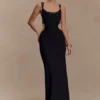 Angelique Beaded Crepe Maxi Dress – Black