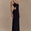 Angelique Beaded Crepe Maxi Dress – Black