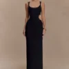 Angelique Beaded Crepe Maxi Dress – Black